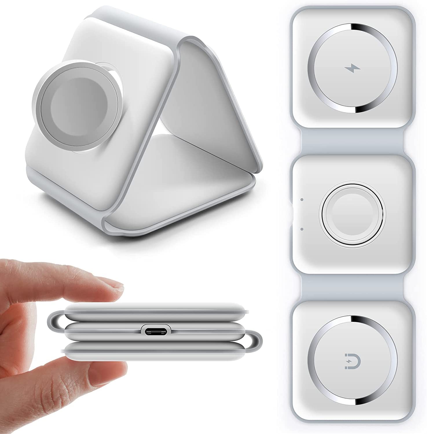 Avarmora Wireless Charger 3 in 1 QI Inductive Charging Station Foldable Wireless Charging Station for Wireless Charging Headset, Apple Watch for 15/14/13/12/11/ Pro/Max/X/XS/XR /8/8 Plus