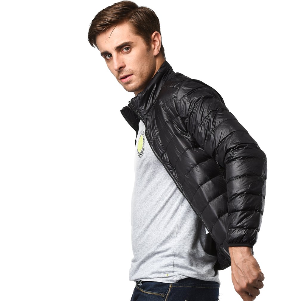 JOYBI Mens Down Jacket Winter Packable Ultra Light Lightweight Puffer Outwear Short Stand Collar Coats Black XXL