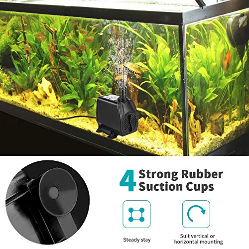 Winkeyes 1050GPH 100W Water Pump with Anti Dry Burning, Ultra Quiet Submersible Fountain Aquarium Fish Pond Hydroponic Pump with 13ft High Lift, 5.9ft Power Cord, 3 Nozzles