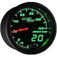 MaxTow Double Vision Ambient Air Temperature Gauge Kit - Reads Outside Temp from -20-120 F - Includes Sensor - Black Gauge Face - Green LED Illuminated Dial - Analog & Digital Readouts - 2-1/16"
