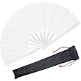 OMyTea Chinese Kung Fu Tai Chi Large Hand Folding Fan for Men/Women - with a Fabric Case for Protection - for Performance/Dance/Fighting/Gift (White)