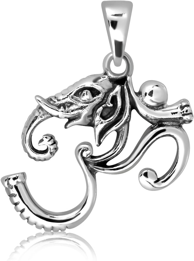 Sistakno Sterling Silver 925 Elephant Om Aum Tibet Tibetan Amulet Spirit God of Success Pendant