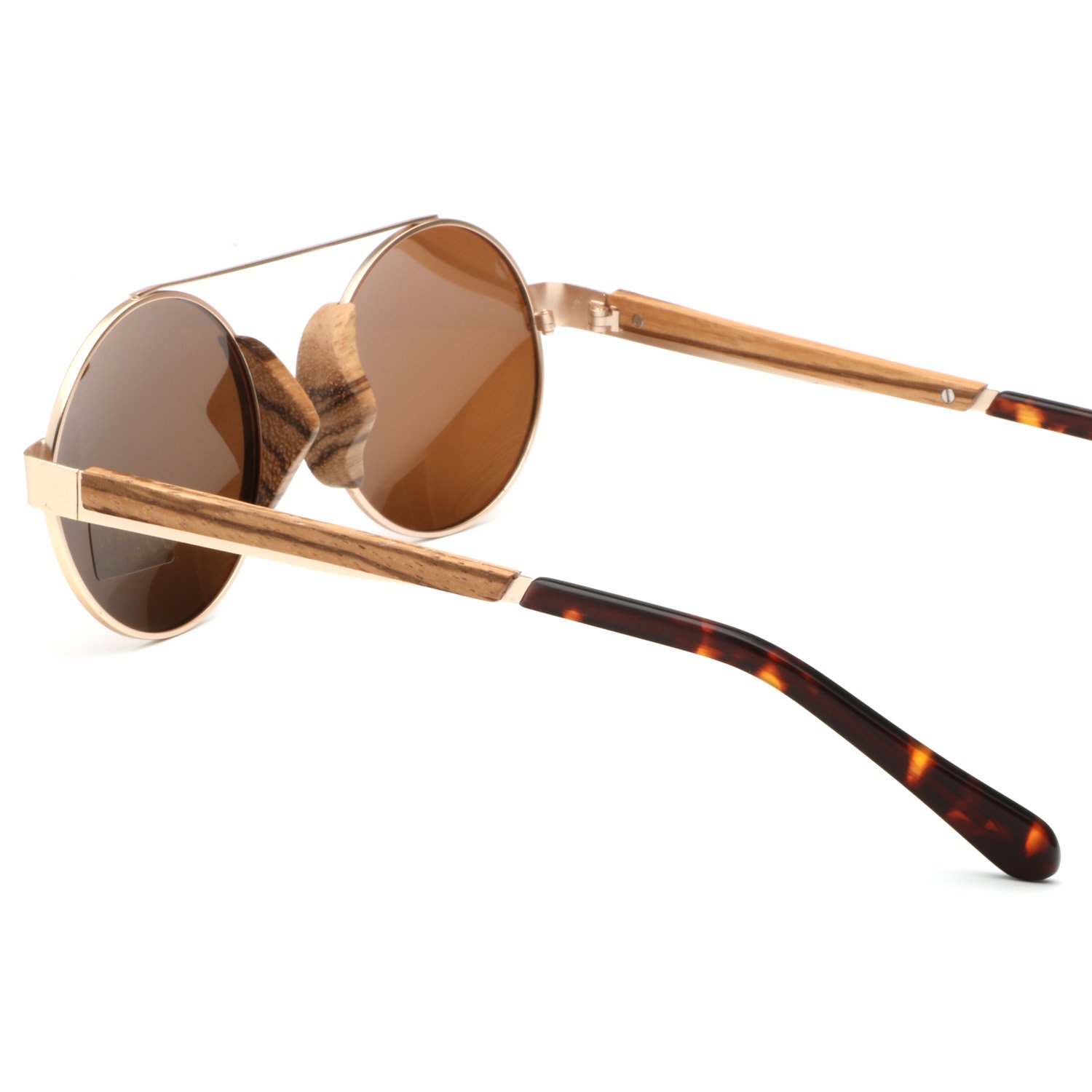 Ablibi Vintage Lennon Style Polarized Circle Sunglasses Men\'s Ozzy Elton Hippie Round Small Retro Design Wood Shades (Zebrawood, Solid Brown)