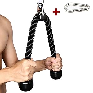 Tricep Rope 27 & 35 inches 2 Colors Fitness Attachment Cable Machine Pulldown Heavy Duty Coated Nylon Rope with Solid Rubber Ends