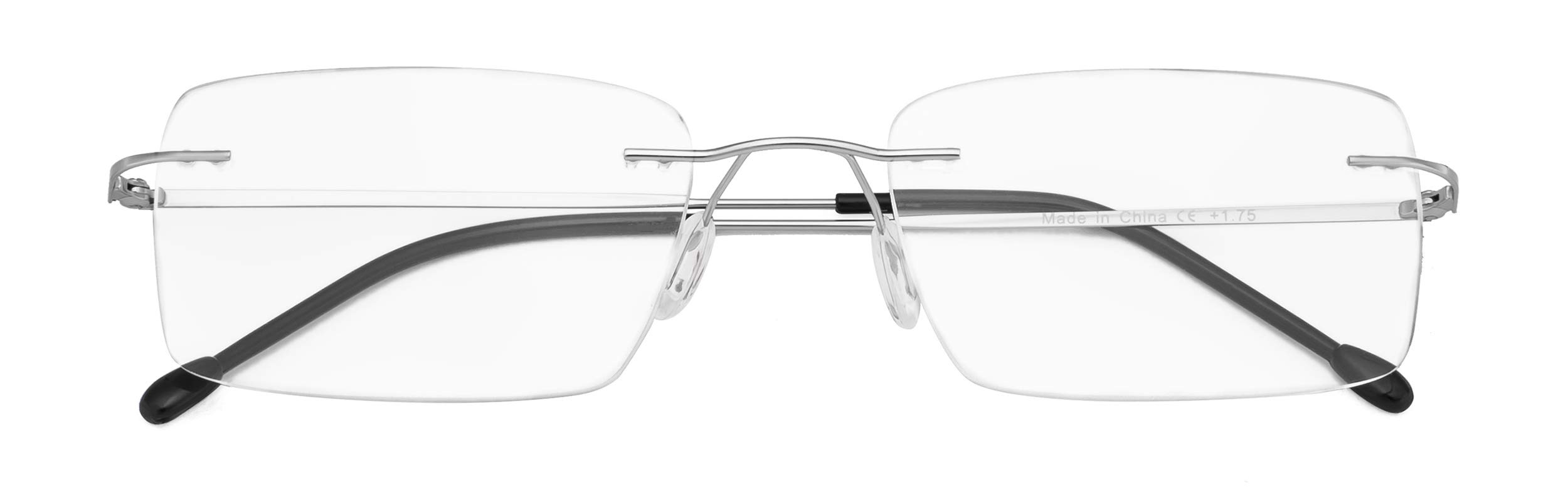 CessBlu Rimless Reading Glasses Lightweight Readers for Men (Silver) +2.5