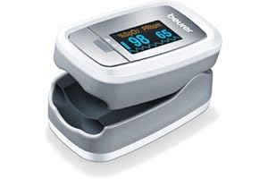 Beurer PO30 Fingertip Pulse Oximeter, Pain Free Blood Oxygen Saturation & Heart Rate Monitor with 4 Display Options, Lanyard, Storage Bag & Batteries Included