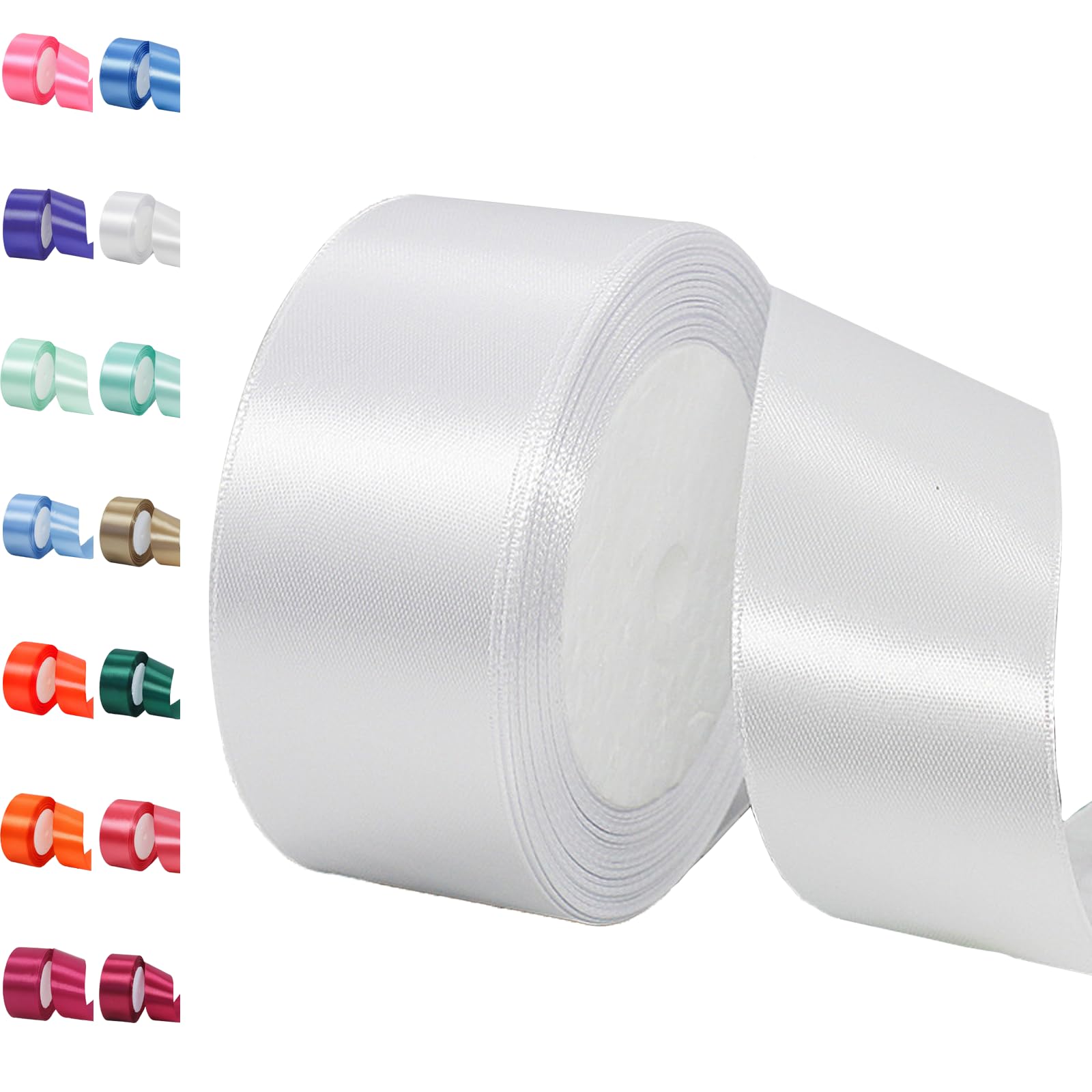 POPOYU 40mm Original White Satin Ribbon, 23M 1.5Inch Wide Solid Polyester Fabric Double Sided Satin Decorative Ribbon for Gift Wrapping, Wedding, Floral & Xmas Presents Gift Party Decoratin Ribbons