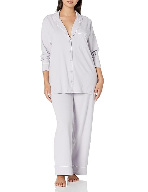 Amazon Essentials Women's Cotton Modal Long-Sleeve Shirt and Full-Length Bottom Pajama Set, Lilac, 1X