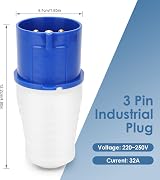 Yosoo Health Gear 3 Pin 1 Phase Plug 32 Amp Industrial Power Connector 220-250V view 5