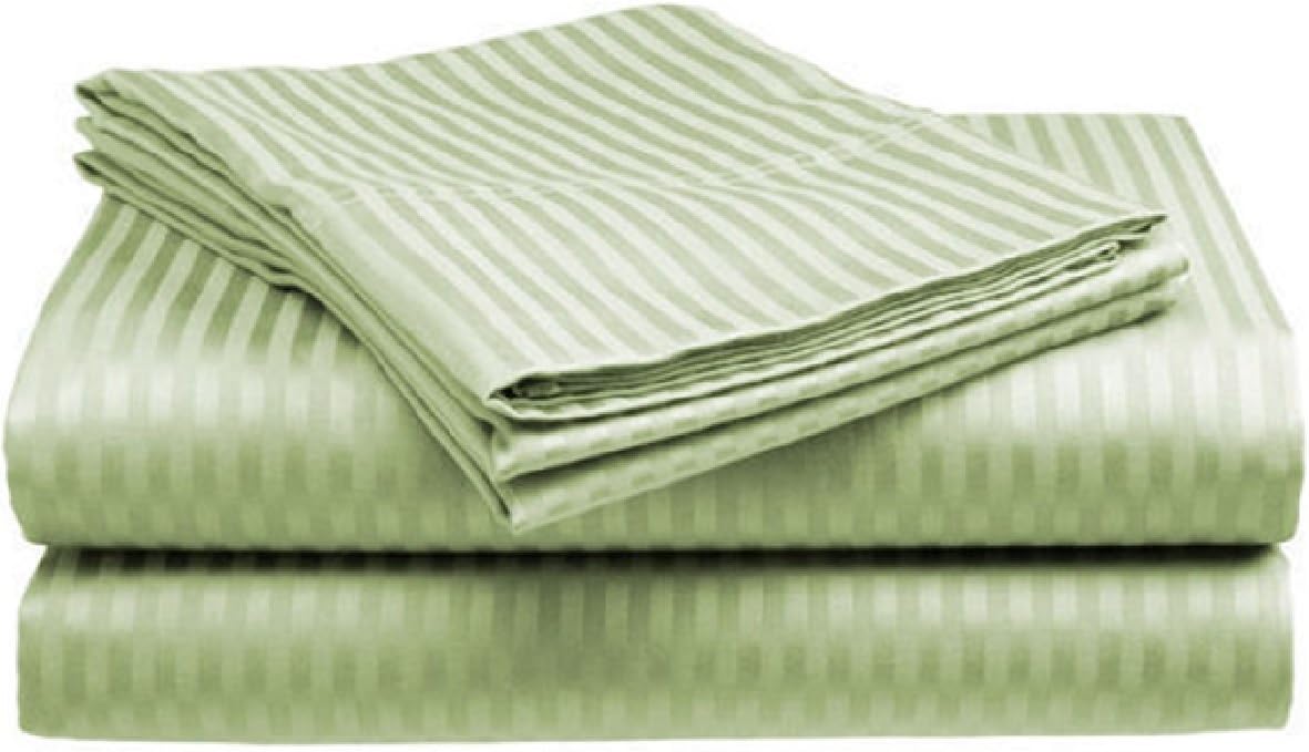 ITALIAN LINEN Queen Size 1500 Thread Count Striped Sheet Set, SAGE