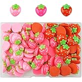 SaktopDeco 90 PCS Resin Strawberry with No Holes Flat Back Strawberry Resin Charms Bulk Embellishments for Crafts Accessories