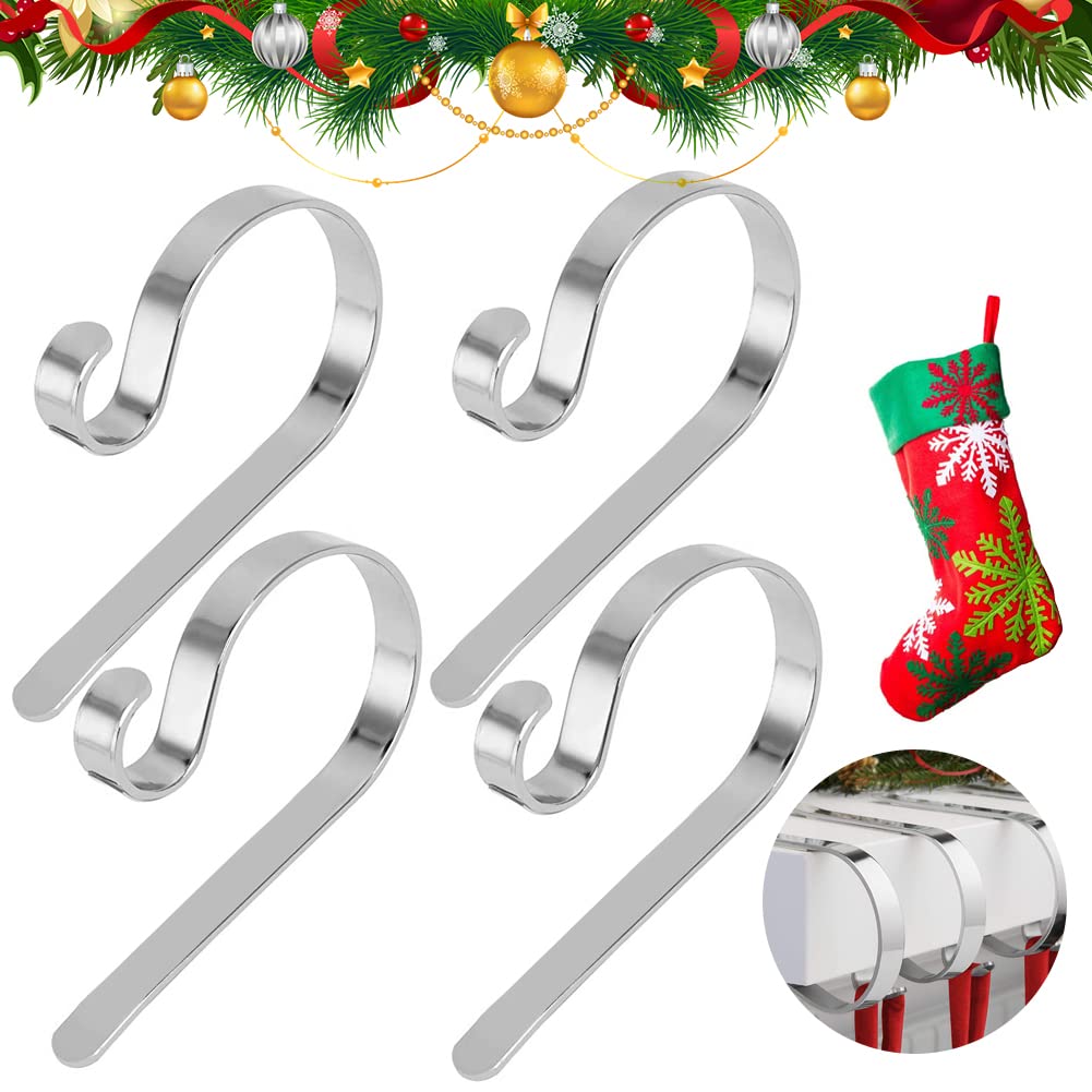 VDSOW 4 Pack Silver Metal Christmas Stocking Holders for Mantel, Fireplace, Table, Tree, Hanging Decoration Ornaments