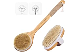 TEMEAYE Dry Brushing Body Brush Sets Wooden Handle Combined with Medium Strength Natural Bristles Gentle Exfoliator Remove Cellulite Lymphatic Drainage Makes The Skin of The Entire Body Softer