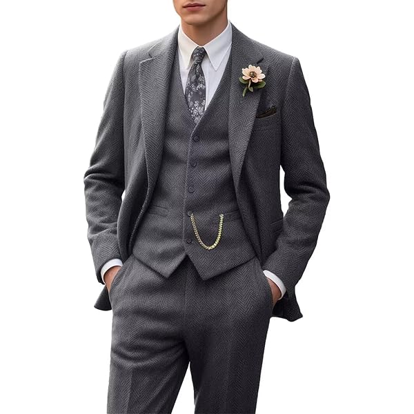 YZHEN Men's Suit Peak Lapel Vest Jacquard(Jacket and Vest Pants