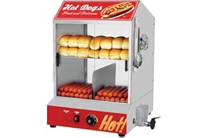 NESSXA Hot Dog Steamer Machine, 31.7QT/30L, 2-Tier Electric Hot Dog Steamer with Bun Warmer, Adjustable Temperature, Hot Dog Hut Steamer with Visible Glass Sliding Door, 175 Hot Dogs & 40 Buns Capacity