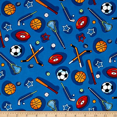 Kid's Choice Sports Allover Blue Multi, Quilting Fabric by the Yard