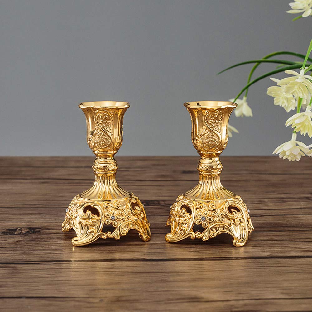 Sziqiqi Gold Plated Shabbat Candlesticks Holders Set of 2 Metal Taper Candle Holders, Ornate Candle Holders for Shabbat Taper candles, S - S
