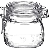 Bormioli Rocco Fido 17.5 Ounce Glass Storage Jars: Airtight Hinged Lid With Leak Proof Gasket, Wide Mouth Food Container - For Zero Waste Air Tight Preserving Jam, Spices, Coffee, Sugar & Herbs