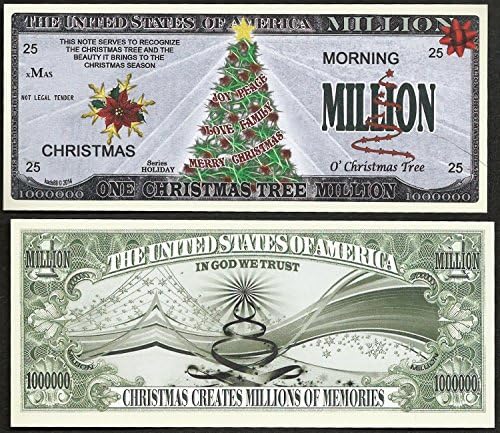 Christmas Novelty Million Dollar Bill Stocking Stuffers 100 Pack (10 Each of 10 Different Designs)