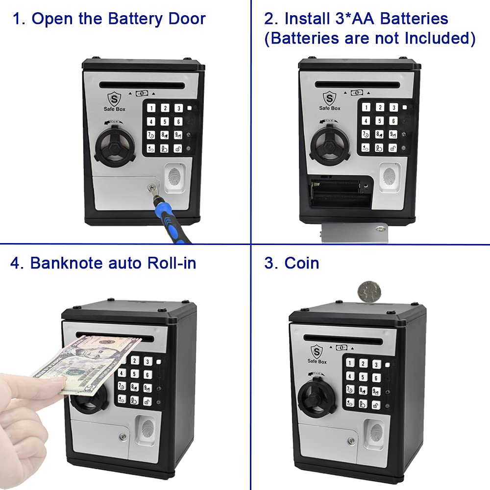 Kids Safe Bank - Piggy Bank with Password and Fingerprint Lock, Voice Money Bank, Cool and Educational Gift for Boys and Girls with Time-Stamped Log of Last Three Accesses