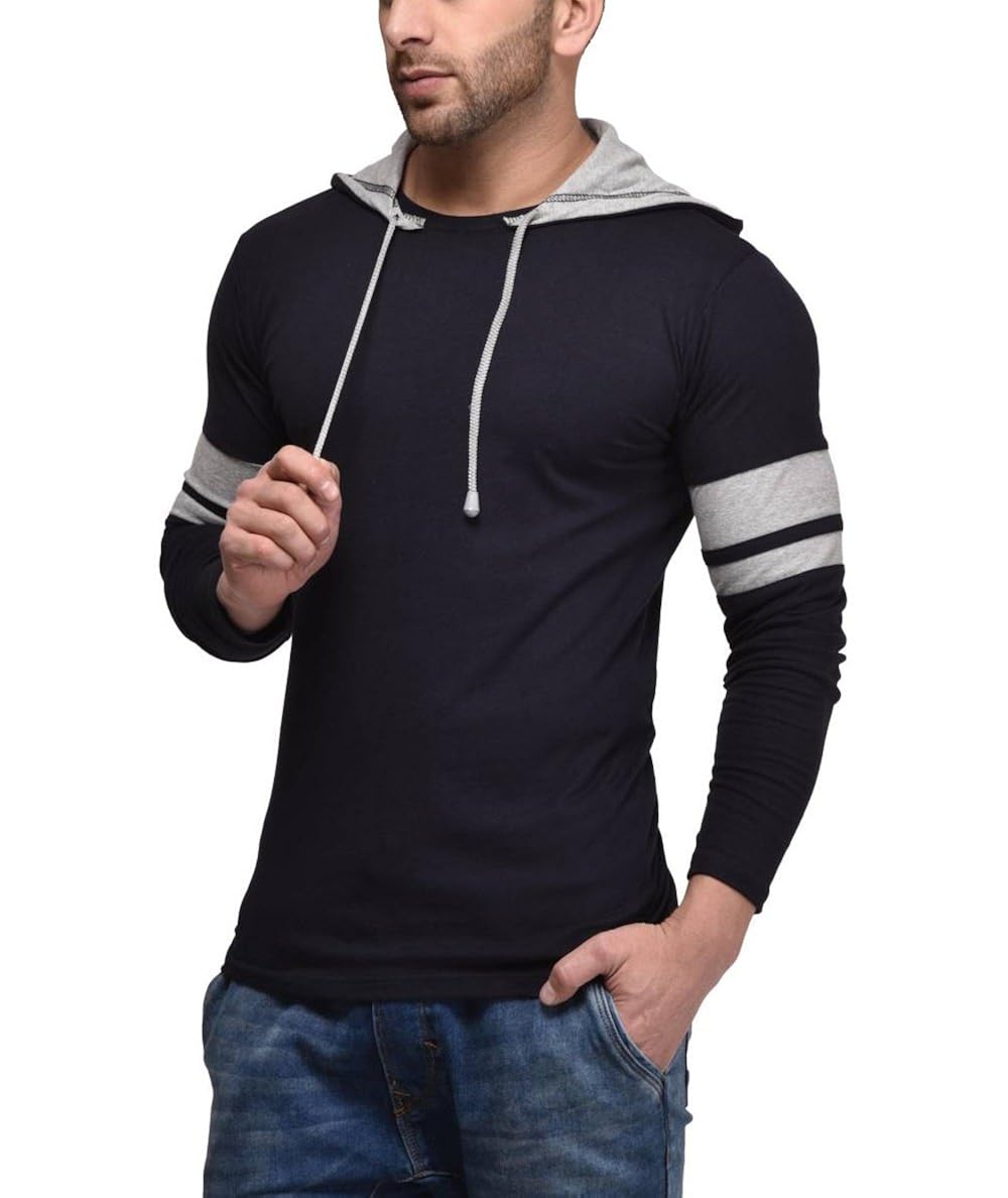 cenizas men's hooded full sleeves dual tone round neck casual tshirt