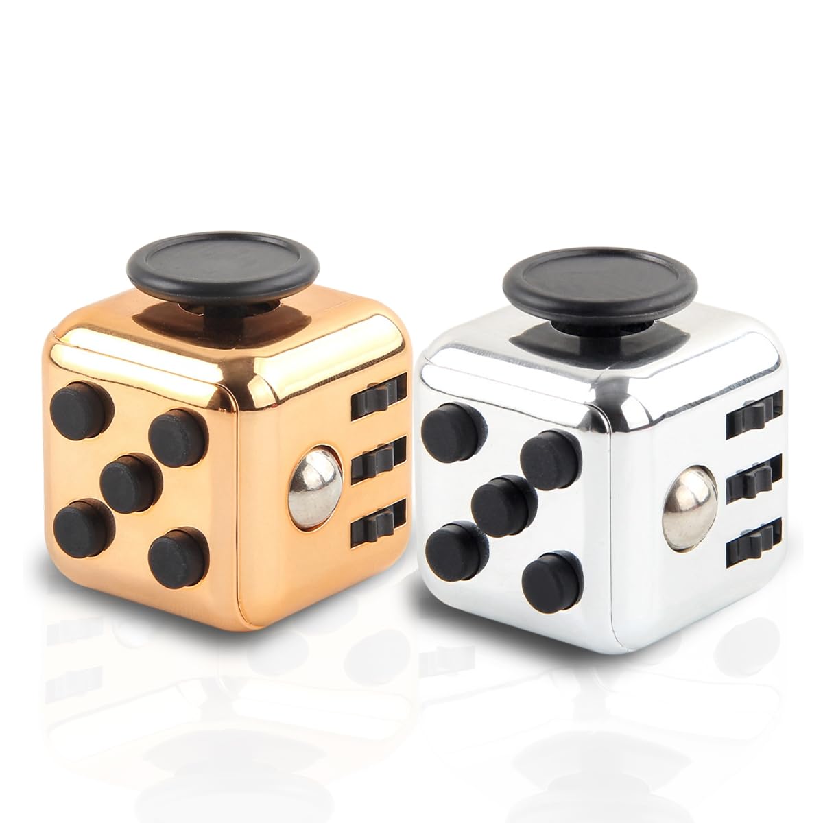 Fidget Toy Cube Toys Stress Toy 2pcs Anti-Stress Cube Fidget Toys for Children Teen Student Adult Stress Reliever for Classroom Office Home Gold and Silver