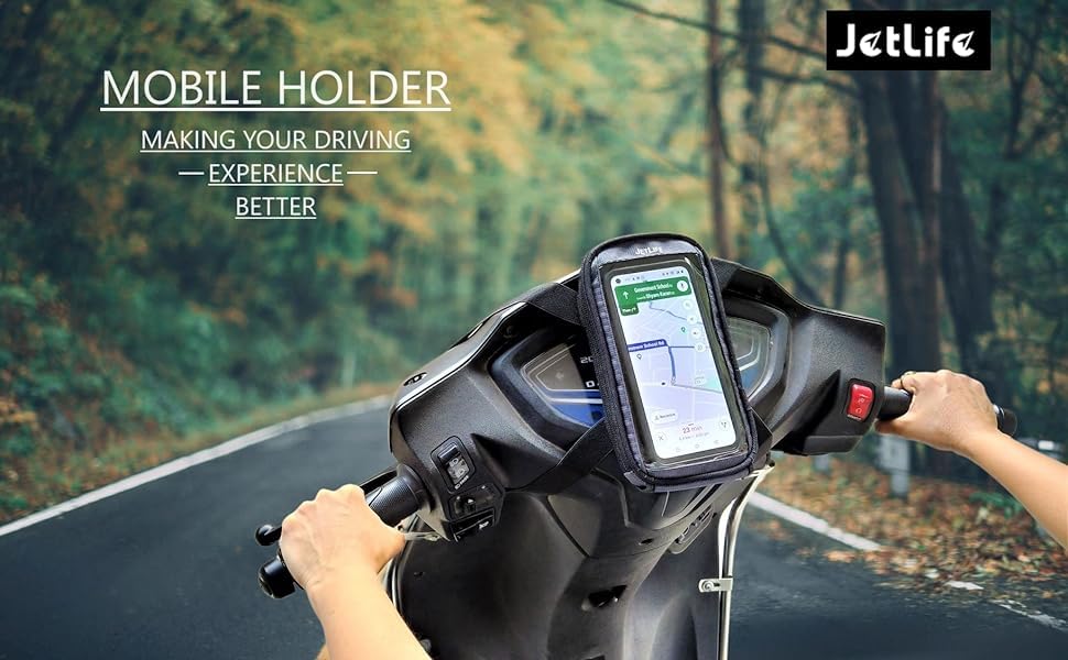 JETLIFE Moped Mobile Holder Vespa Scooter EV Bike, Moped Phone Holder Mount, Cell Phone Holder Mount, Fits All Smartphones Upto 7.2'' (Carbon Black)