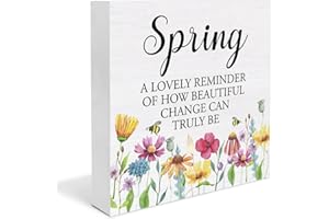 DUMYUM Spring Home Decor Floral Spring a Lovely Reminder of How Beautiful Wooden Sign Decor for Desk Table Shelf Wall 5 x 5 Inches