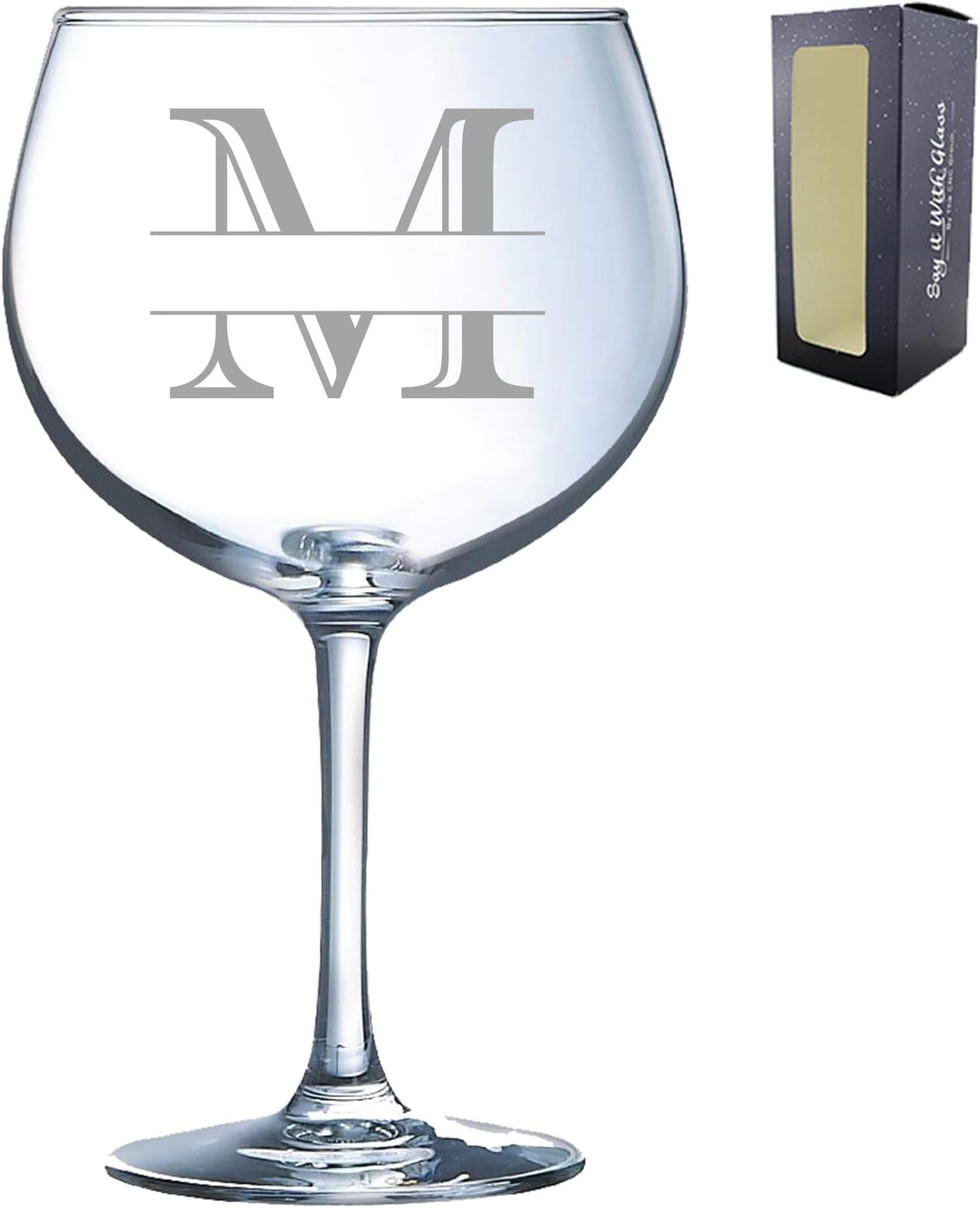 Personalised Engraved Novelty Initial and Name Juniper Cocktail/Gin Glass, Letter M, Personalise with Any Name, Gift Boxed, Perfect for Any Occasion