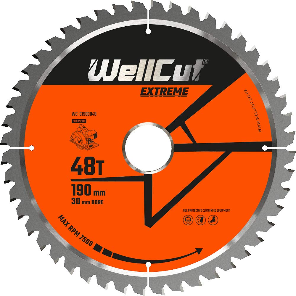 WELLCUT TCT Saw Blade, Circular Saw Blade, 190mm x 48T x 30mm Bore Suitable for 5703R, DWE576, Wood, Wood with Nails, Laminate, Plastic