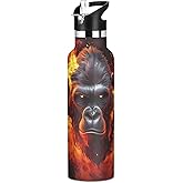 Fierce Gorilla King Kong Water Bottles for Boys Kids Stainless Steel Thermos Bottle Cups with Straw Lid Leakproof Insulated Flask Jug 20 oz
