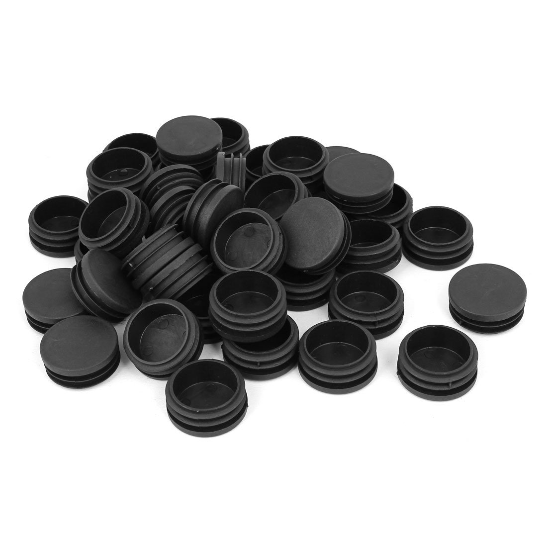 sourcingmap 42mm Dia Plastic Blanking End Cap Round Ribbed Tube Insert Black 40pcs
