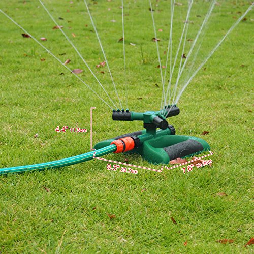 Anoak Lawn Sprinkler 360° Automatic Rotating Garden Water Sprinklers System (green)