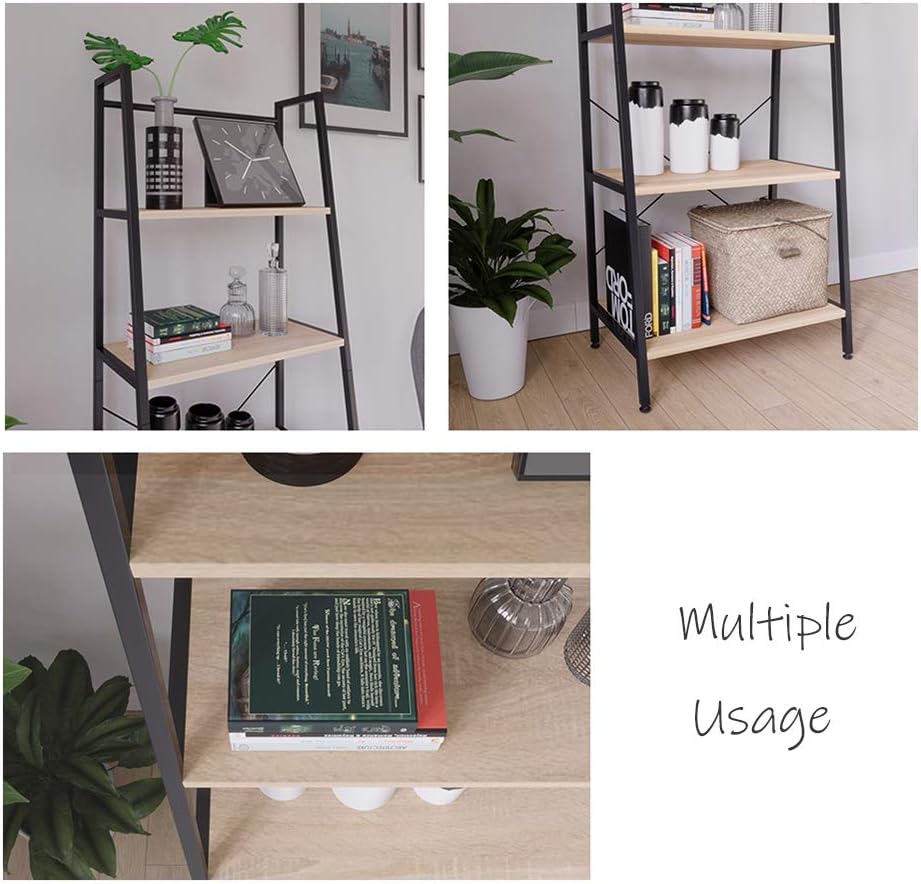 Bestier Vintage Ladder Shelf 4 Tier Bookshelf Metal and Wood Bookcase Home Office Storage Rack Display Shelf P2 Wood: Furniture & Decor