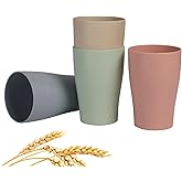 WANBY Wheat Straw Cup 4 Pcs Unbreakable and Reusable Drinking Cups Eco-Friendly Healthy Tumbler Set for Milk Juice and Water Dishwasher Safe (4 Pcs 11 Oz)