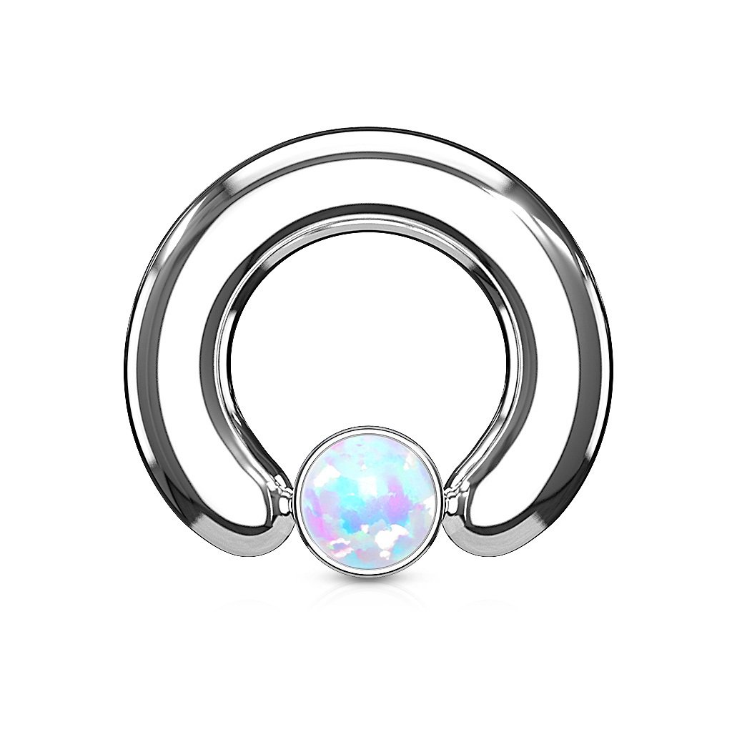PiercedOff 316L Surgical Steel Big Gauge 2mm BCR with 4mm Round White Synthetic Opal Ball Ball - Ring Size 12mm