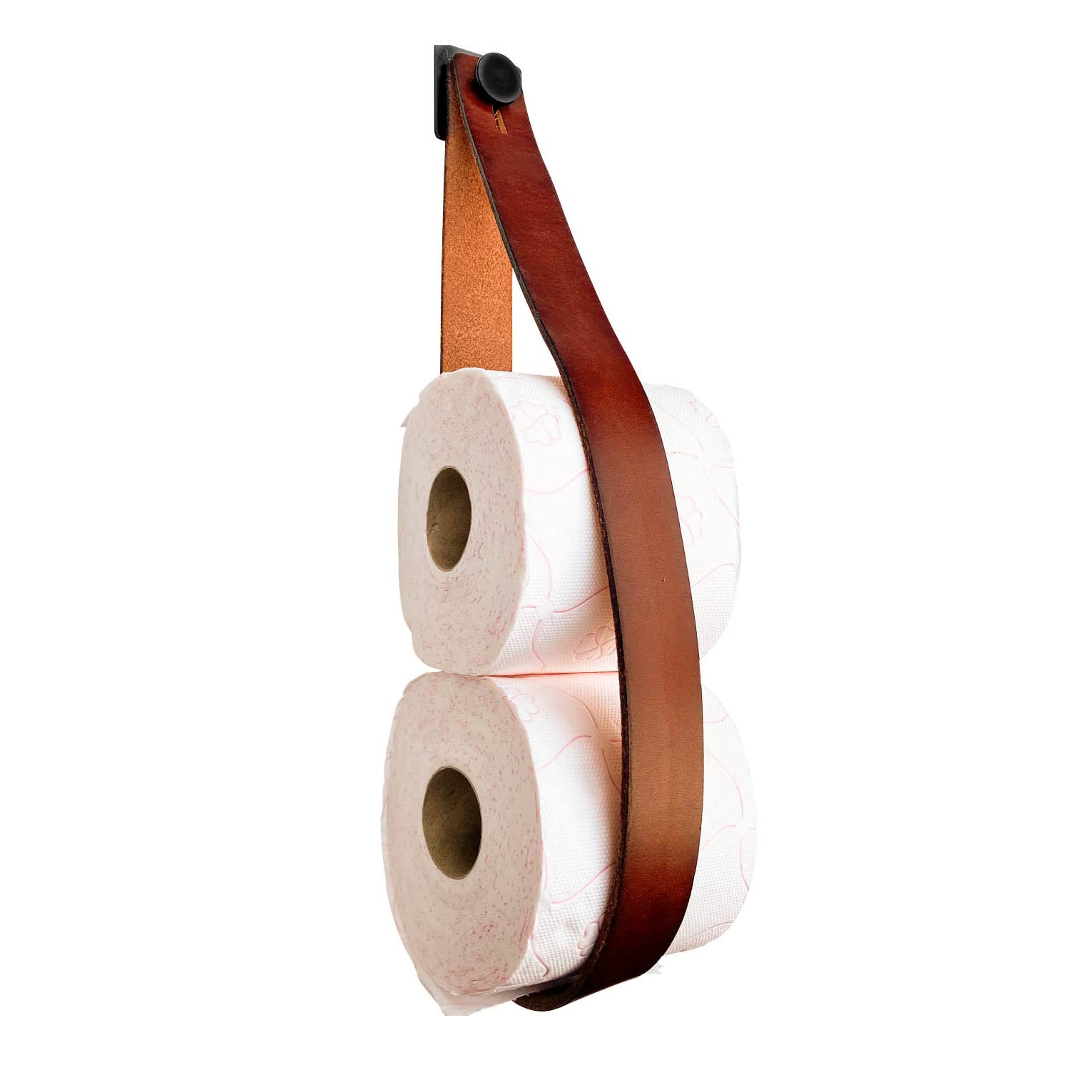 Brute Strength - Luxury Leather Toilet Roll Holder - Cognac - Toilet Roll Holder - Full Grain Leather - Hanging - No Drilling - Toilet Roll Holder - Cupboard Roll Holder
