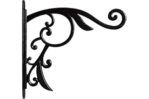 CLYB Hanging Planter Brackets 10-Inch Farmhouse-Inspired Fancy Metal Outdoor Brackets,Outdoor Hanging Brackets Wall Hook Heavy Duty Planter Brackets,Black Iron Indoor/Outdoor Planter Hanger Hook