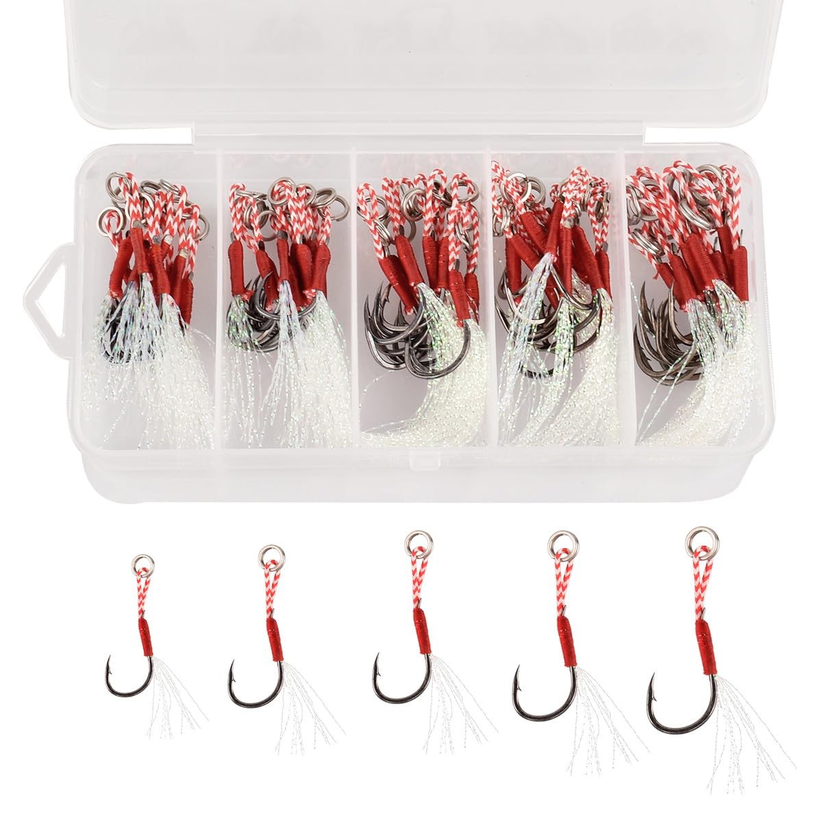 Fishing Assist Hooks 50pcs Auxiliary Luminous Hook Jigs Fishing Hook with Auxiliary Rope