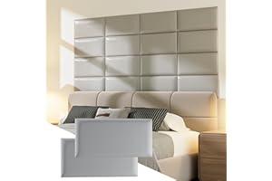 Elvone Upholstered Headboard Panels, 12 Panels Sized 7.8" x 15.7" Peel and Stick Padded Wall Panels for Kids, 3D Anti-Collision Wall Mounted Bed headboard for Full, Grey
