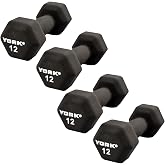 York Barbell Neoprene Hexagon Dumbbells with Cast Ergo Handle (12lb, Pack of 4) | Durable Anti-Slip Exercise &amp; Fitness Strength Training Free Weights for Home Gym | Black | For Men &amp; Women