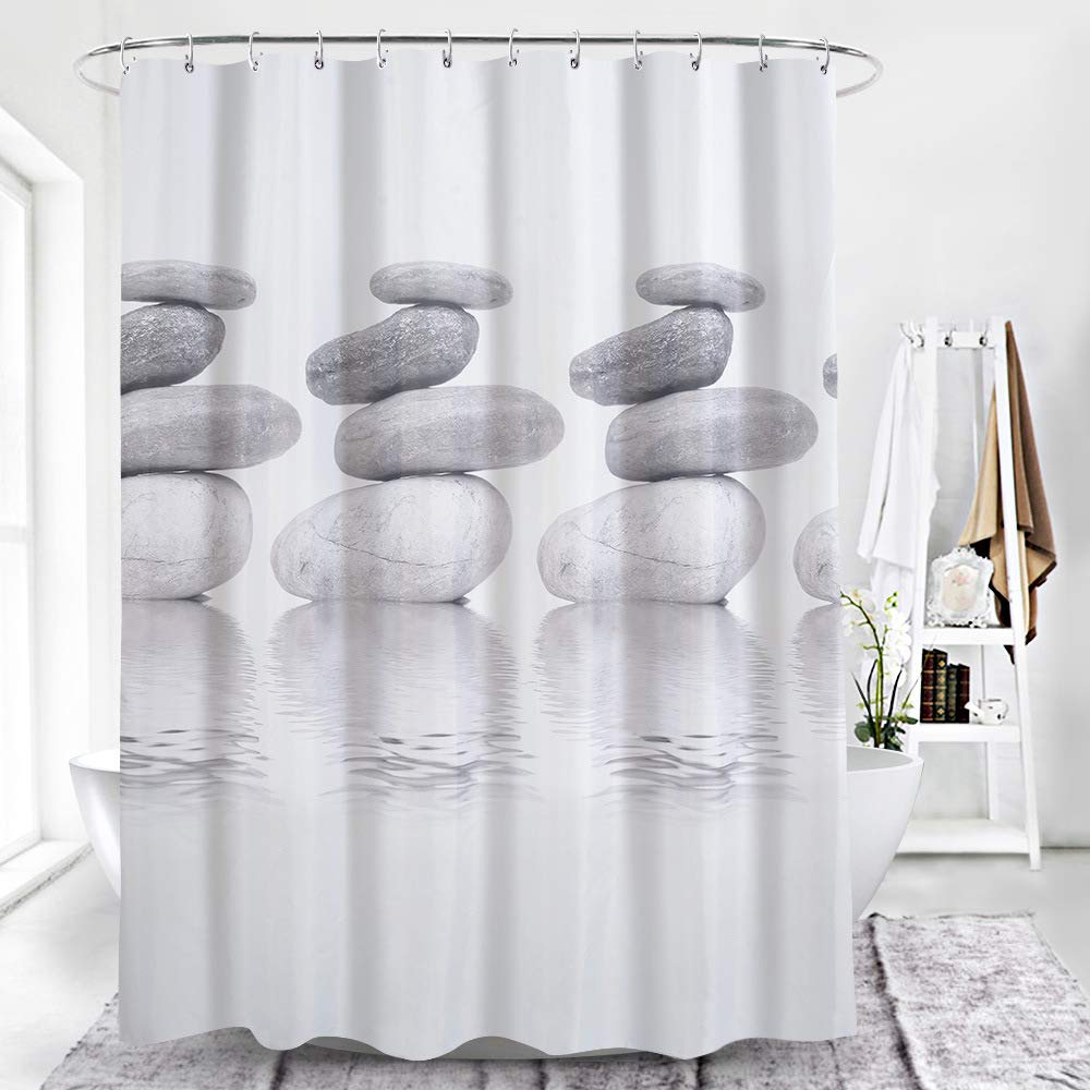 True Holiday Shower Curtain, Waterproof Polyester Shower Curtain Mildew Resistant Antibacterial Shower Curtain with 12pcs Hooks 180x180cm Stone