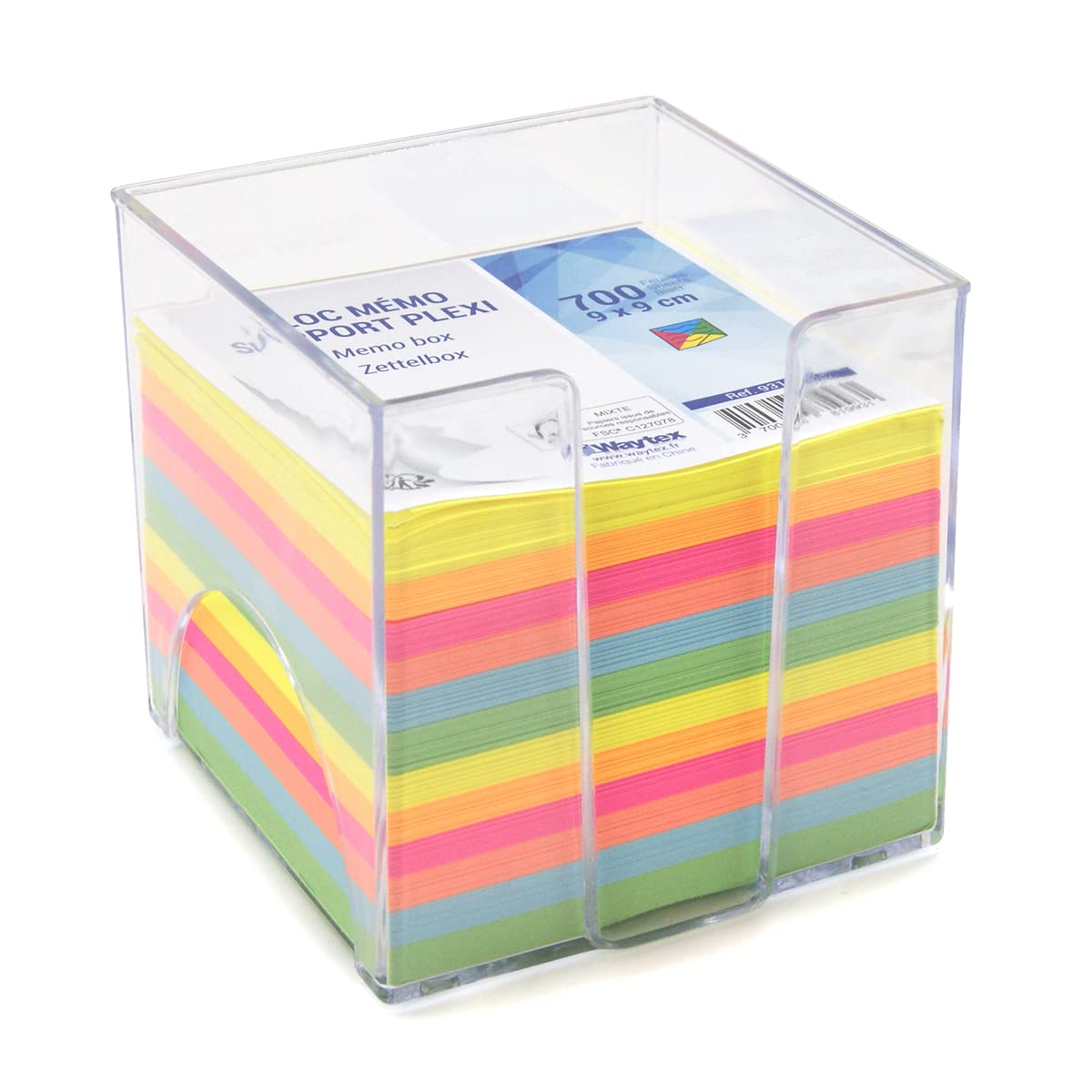 WAYTEX 931151 Memo Pad with 700 Multi-Coloured Notes 9 x 9 cm with Clear Plastic Backing
