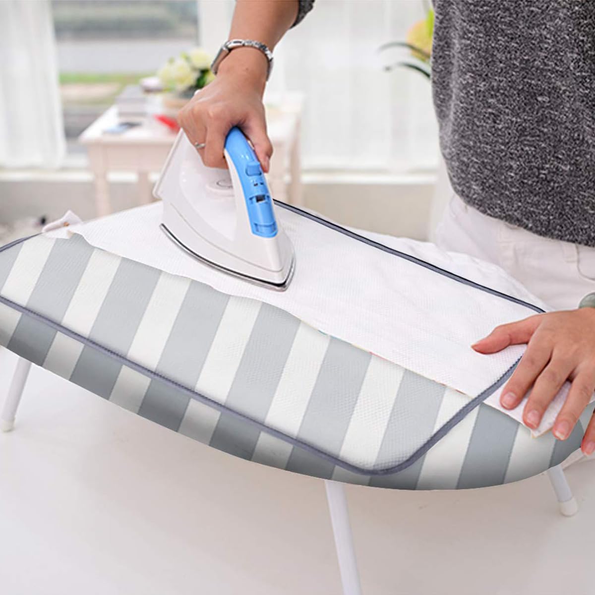 SheeChung 12.5 x 32 Inch Small Ironing Board Cover and Pad,Cotton Cover & Extra Thick Padding,Resists Scorching and Staining,Elastic Cord,Fits Small Mini Table top Ironing Board (Board not Included)