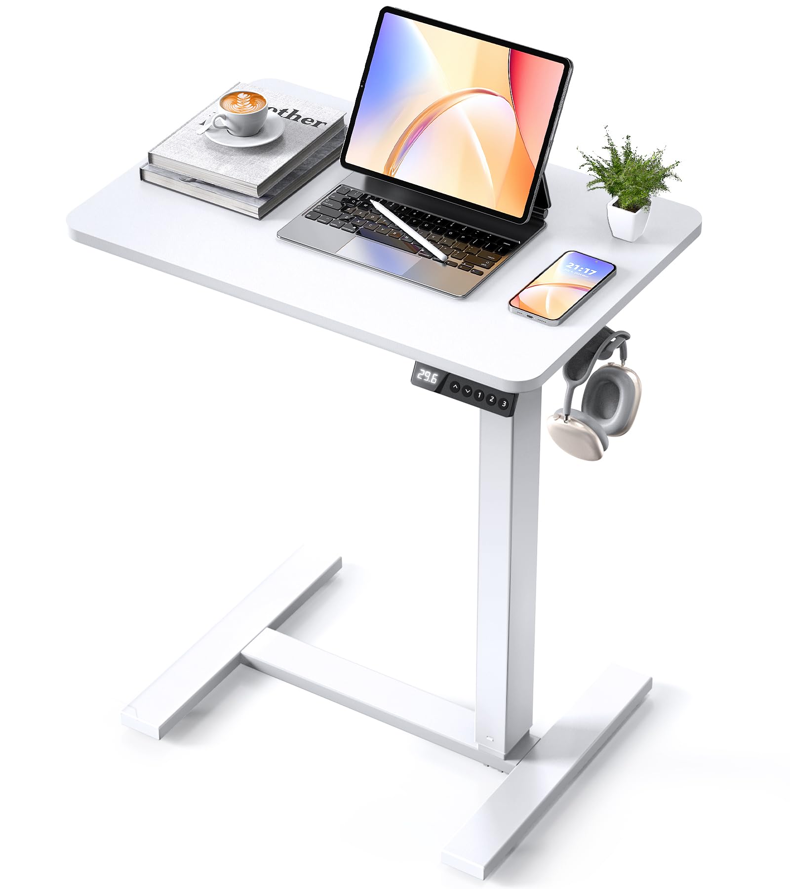 Photo 1 of ***FOR PARTS ONLY/MISSING ASSEMBLY PIECES*** YOLEZO Electric Adjustable Height Standing Desk - Small Sit Stand Portable Rolling Laptop Table with Hidden Wheels, Small Computer Workstation for Bedside & Home Office Use (24"x16",White)