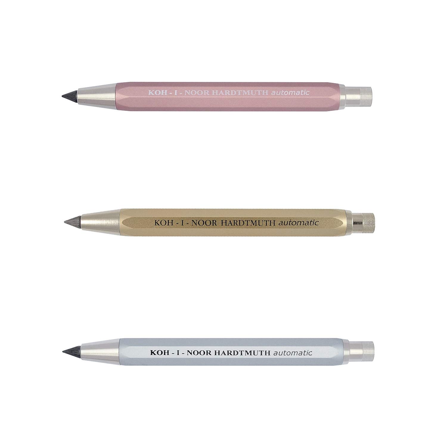 KOH-I-NOOR Metal Automatic Pencil with Sharpener No. 5640 Different Sets Refill 5.6 mm Rosa+Gold+Silber