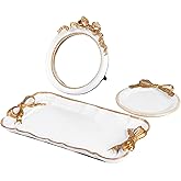 Perfume Tray Coquette Room Decor - 3 Pcs Decorative Jewelry Tray & Bow Makeup Mirror, Cute Jewelry Organizers, Aesthetic Anth