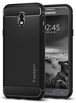 Spigen 580CS21499 Rugged Armor für Samsung Galaxy J3 (2017) Duos Hülle Karbon Look Silikon Schutzhülle Case - Schwarz