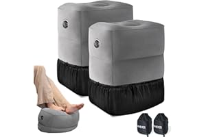 SAHEYER Inflatable Foot Rest for Airplane Travel Essentials, 2 Pack Adjustable Travel Pillow for Kids Adults, Foot Stool Relieves Swelling, Inflatable Couch for Home, Office (Grey)