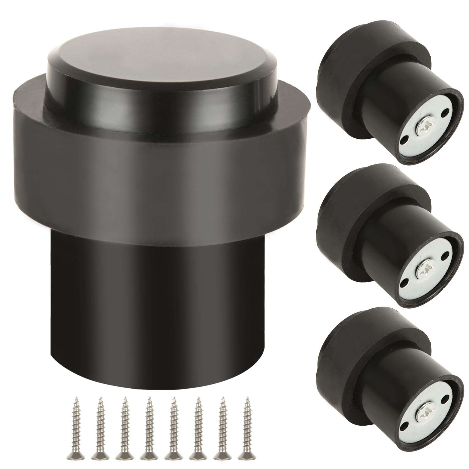 VIDETOL 4 Pcs Stainless Steel Door Stop Black, 46 mm Heavy Duty Floor Mounted Door Stoppers, Solid Rubber Wall Doors Stop with Rubber Buffer Ring for Home Office